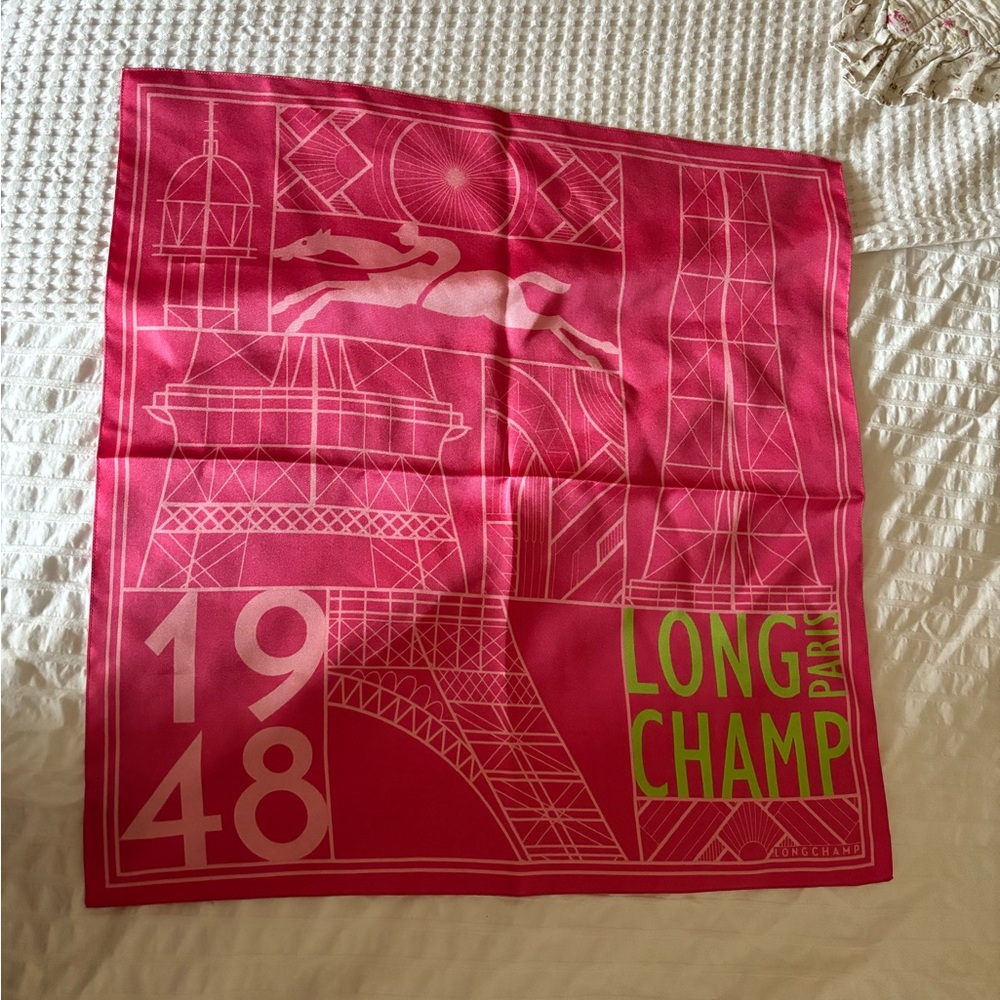 Longchamp Pink Silk Graphic Scarf